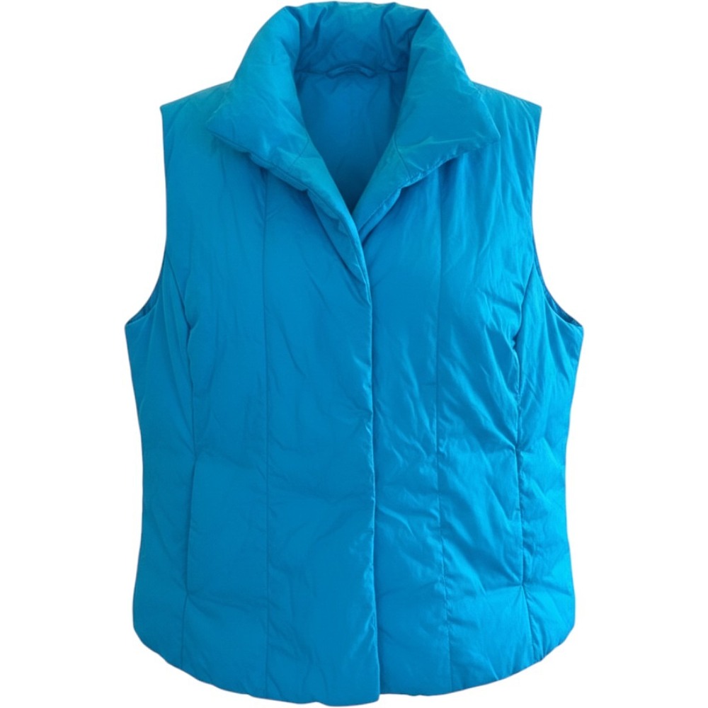 Coldwater Creek Womens Turquoise Blue Down Puffer Vest Large Snap Front